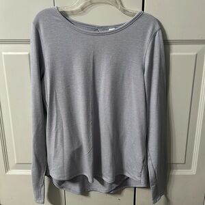 Open back gray workout top